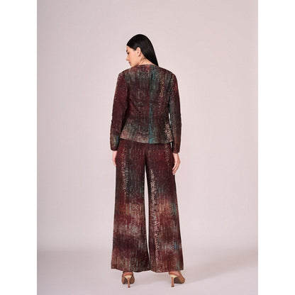 KOSWI Women Brown Cotton Silk Abstract Printed Co-Ord Set