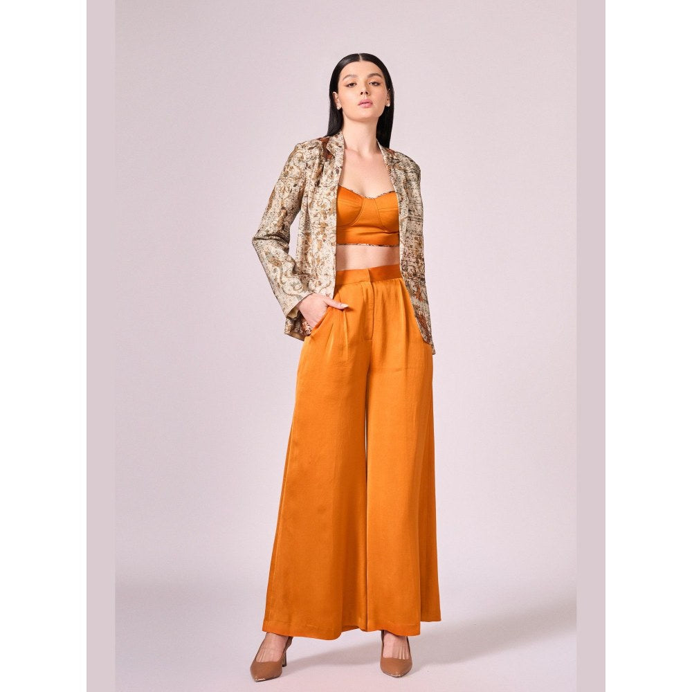 KOSWI Women Orange Cotton Silk Solid Co-Ord Set