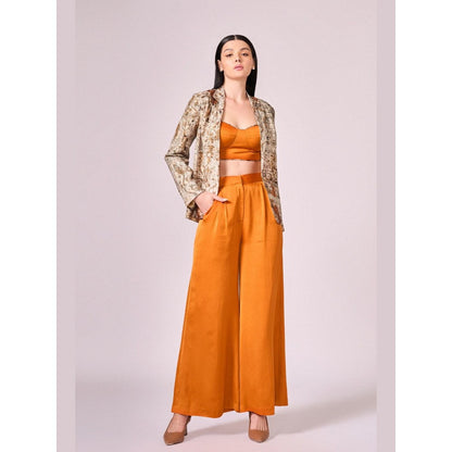 KOSWI Women Orange Cotton Silk Solid Co-Ord Set