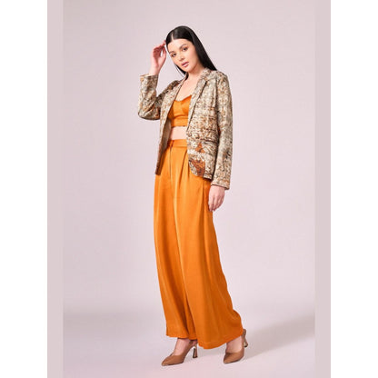 KOSWI Women Orange Cotton Silk Solid Co-Ord Set