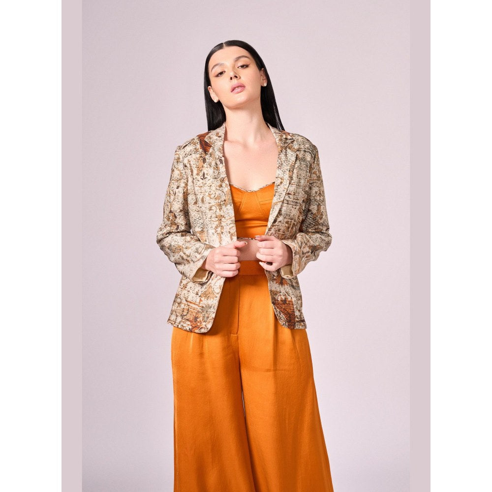KOSWI Women Orange Cotton Silk Solid Co-Ord Set