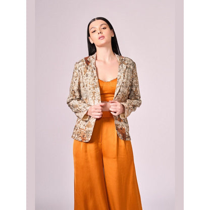 KOSWI Women Orange Cotton Silk Solid Co-Ord Set