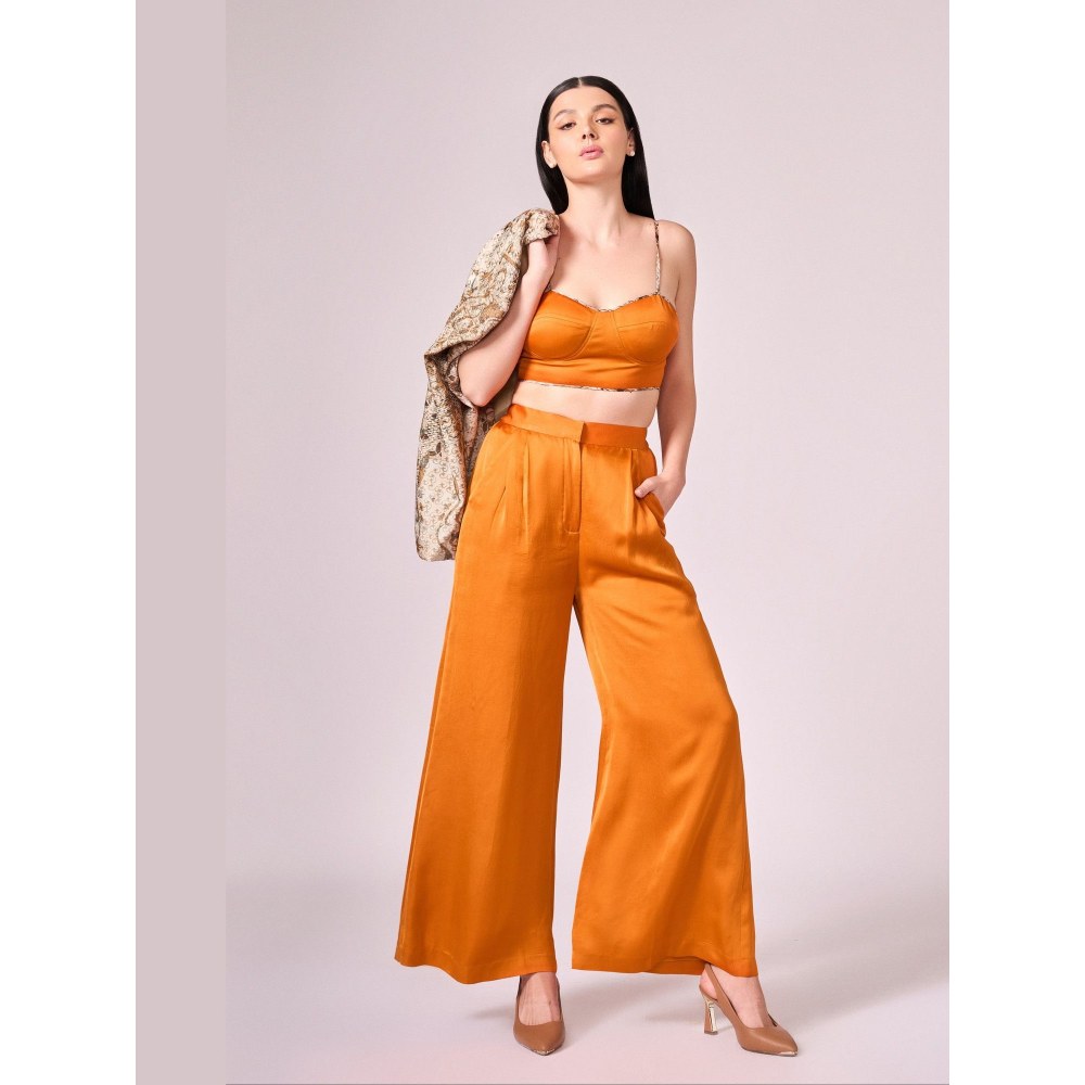 KOSWI Women Orange Cotton Silk Solid Co-Ord Set