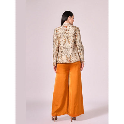 KOSWI Women Orange Cotton Silk Solid Co-Ord Set