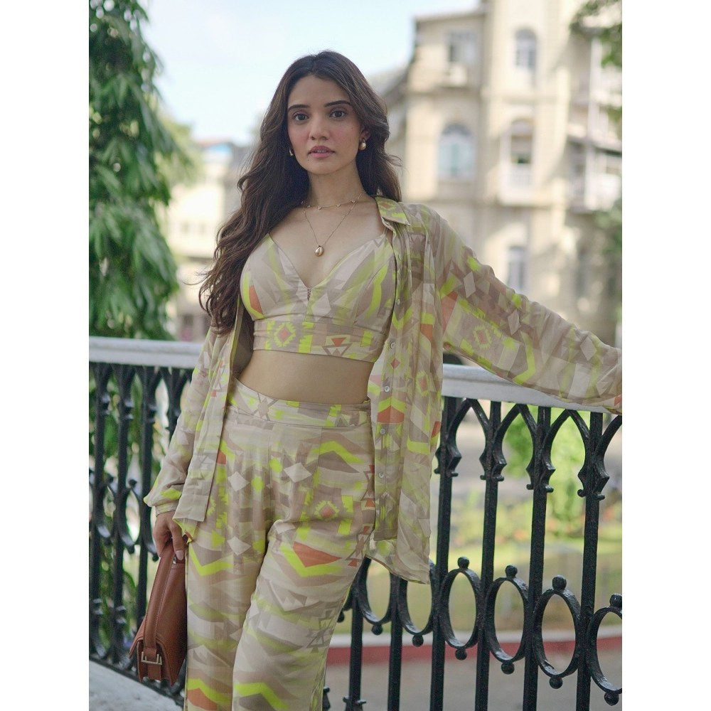 KOSWI Women Green Cotton Silk Geometric Printed Co-Ord Set