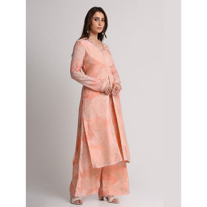 KOSWI Women Peach Viscose Floral Kurta with Pant