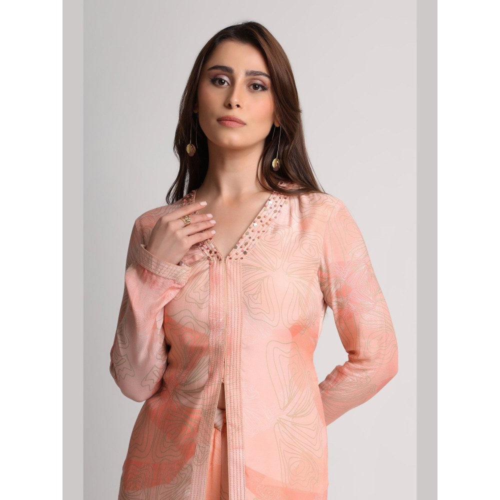 KOSWI Women Peach Viscose Floral Kurta with Pant
