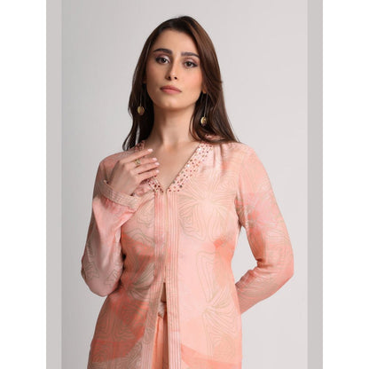 KOSWI Women Peach Viscose Floral Kurta with Pant