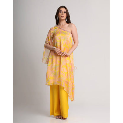 KOSWI Women Yellow Viscose Abstract Kurta with Pant