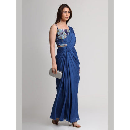 KOSWI Midnight Drape Saree with Stitched Blouse