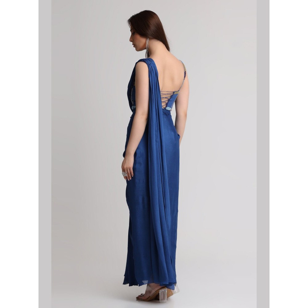KOSWI Midnight Drape Saree with Stitched Blouse