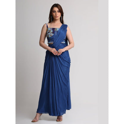 KOSWI Midnight Drape Saree with Stitched Blouse