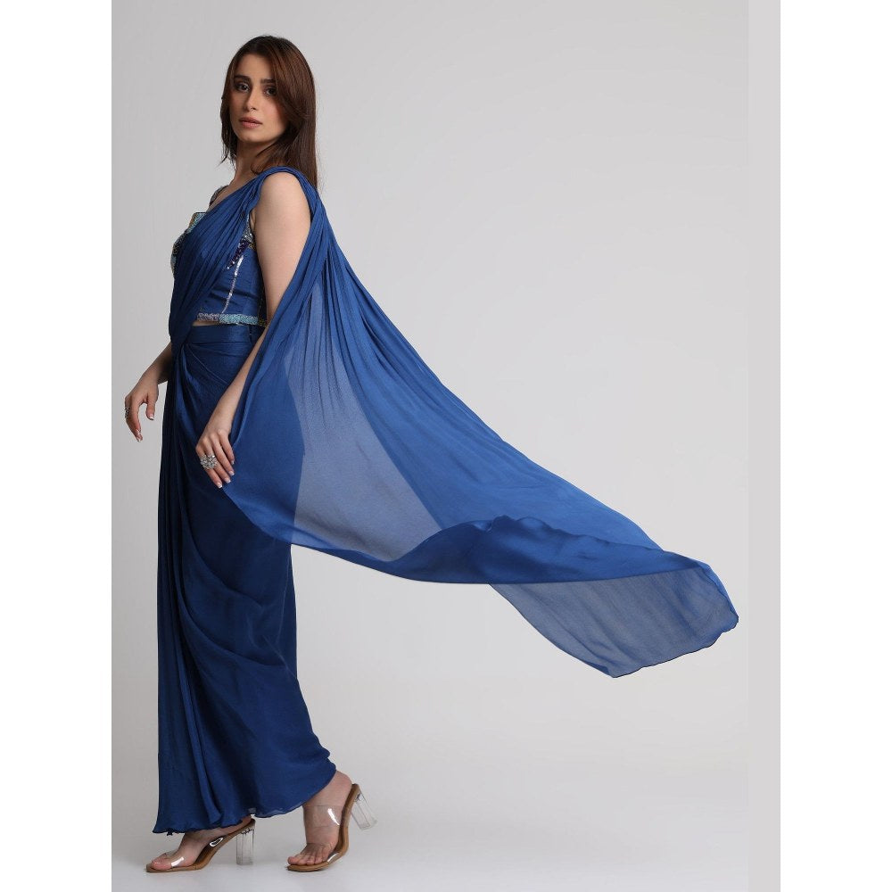 KOSWI Midnight Drape Saree with Stitched Blouse