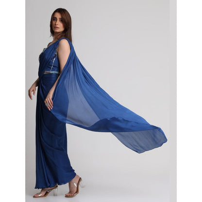 KOSWI Midnight Drape Saree with Stitched Blouse