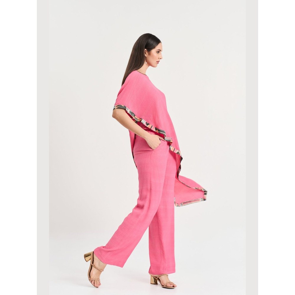 KOSWI Women Pink Cotton Silk Solid Kaftan with Pant