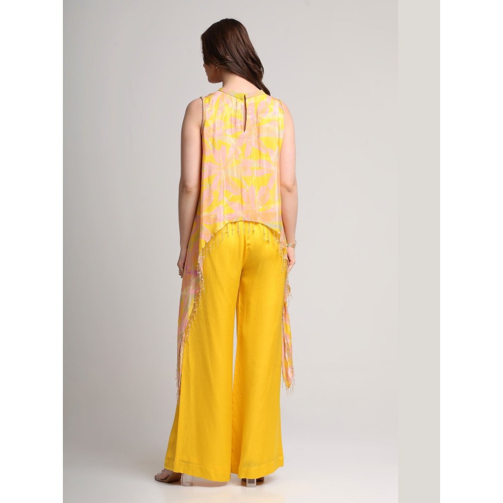 KOSWI Women Yellow Viscose Embellished Tunic with Pant