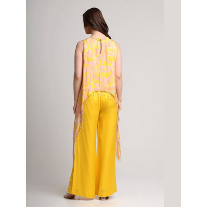 KOSWI Women Yellow Viscose Embellished Tunic with Pant