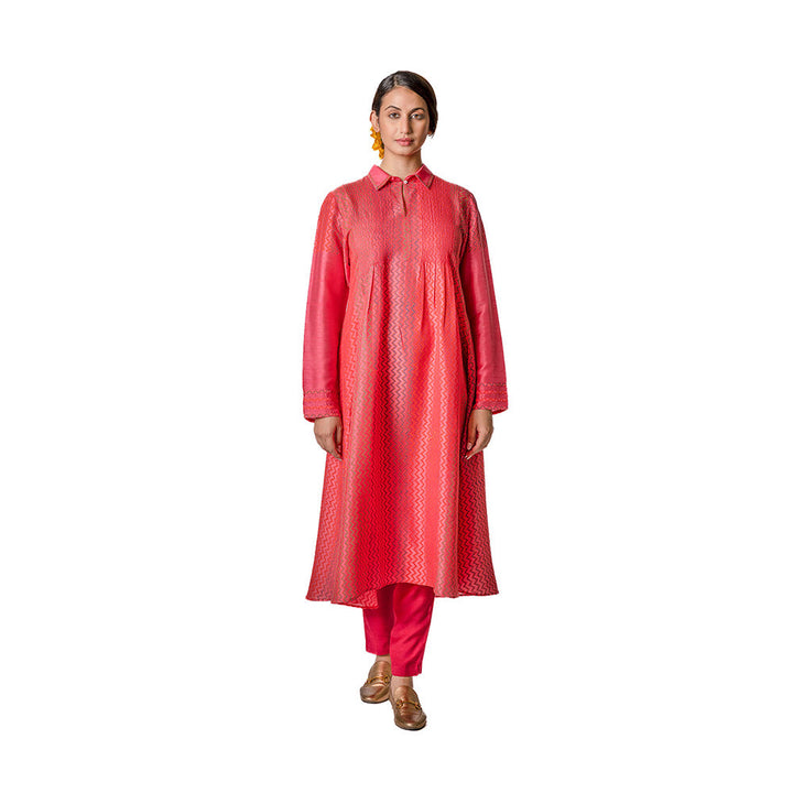 Krishna Mehta Rose Tunic In Tussar With Pintuck Yoke