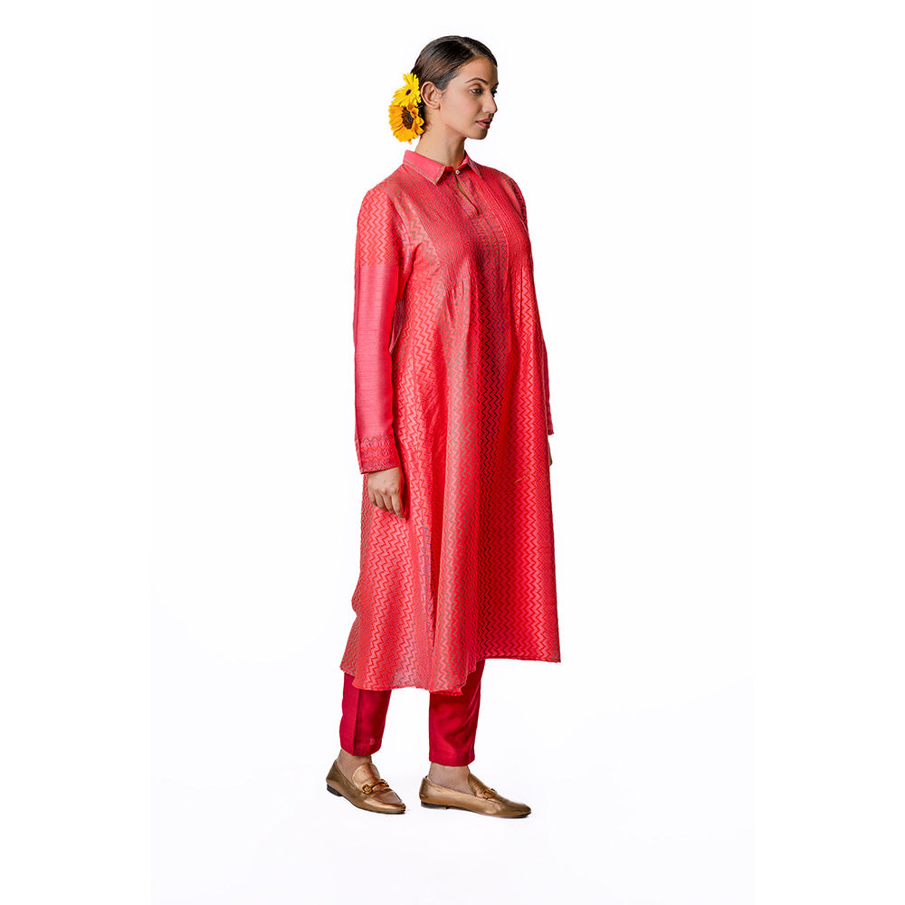 Krishna Mehta Rose Tunic In Tussar With Pintuck Yoke