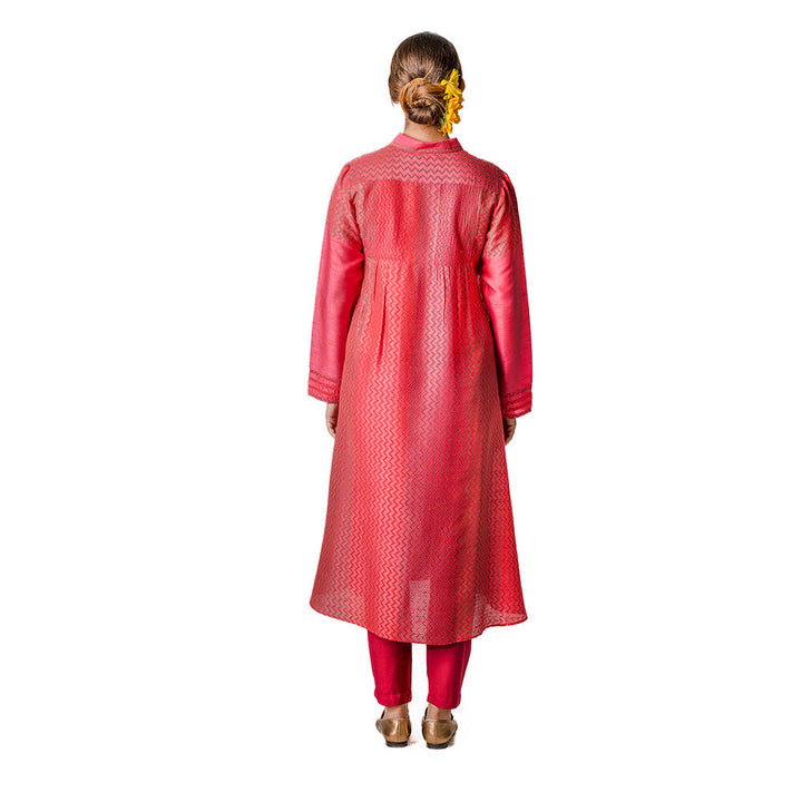 Krishna Mehta Rose Tunic In Tussar With Pintuck Yoke