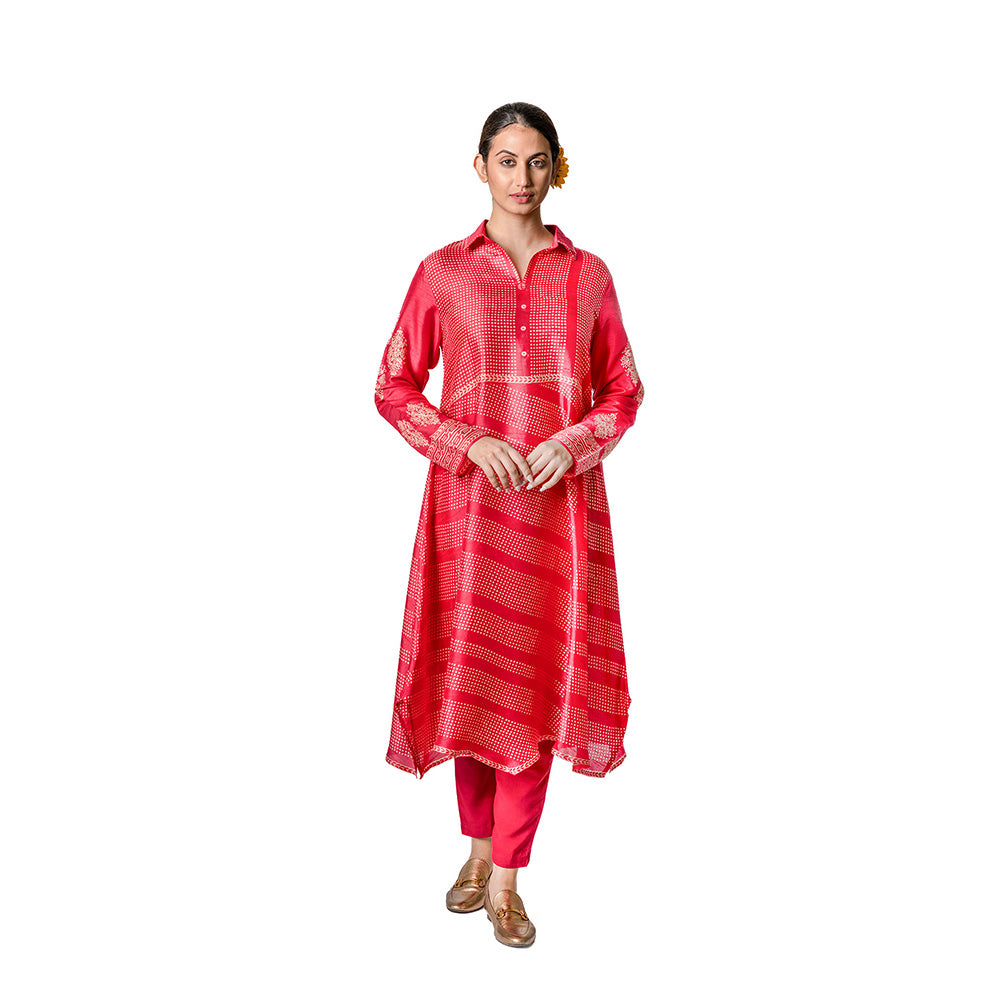 Krishna Mehta Red Polka Dot Block Print Tunic