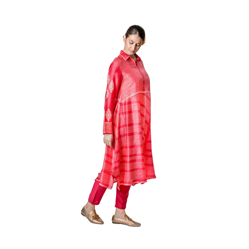 Krishna Mehta Red Polka Dot Block Print Tunic