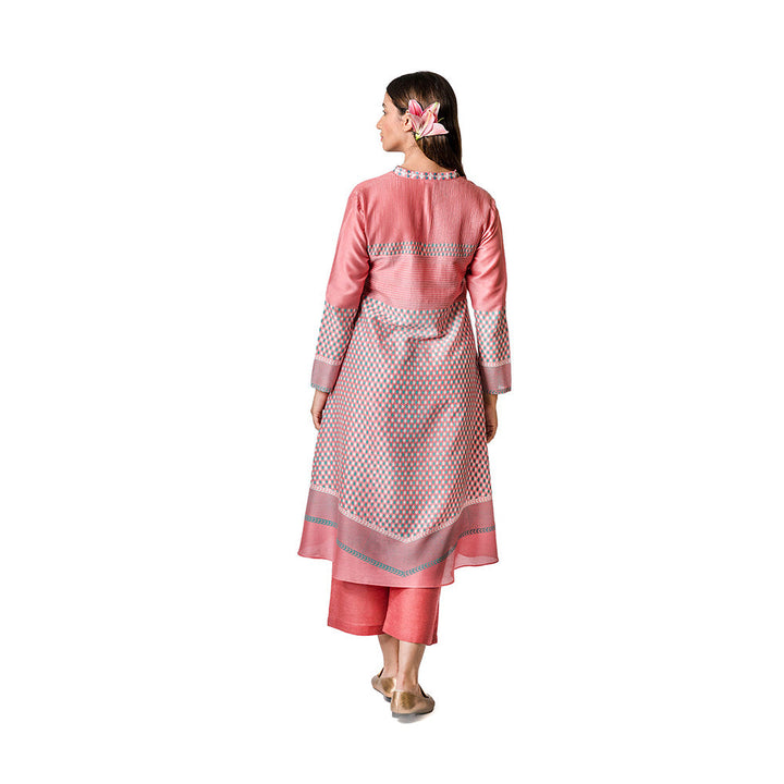 Krishna Mehta Pink Chanderi Tunic With Geometric Block Printed Motifs