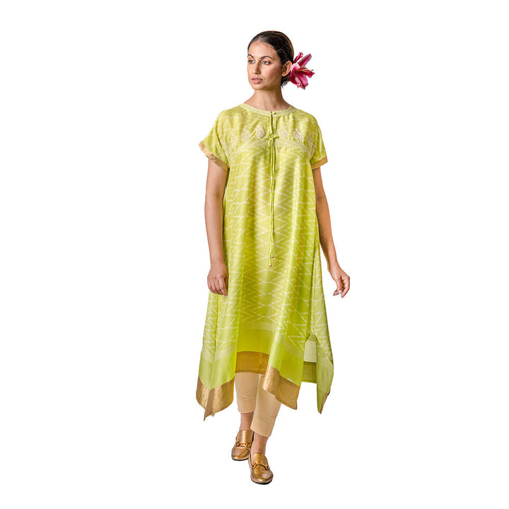 Krishna Mehta Lime Asymmetric Chanderi Tunic