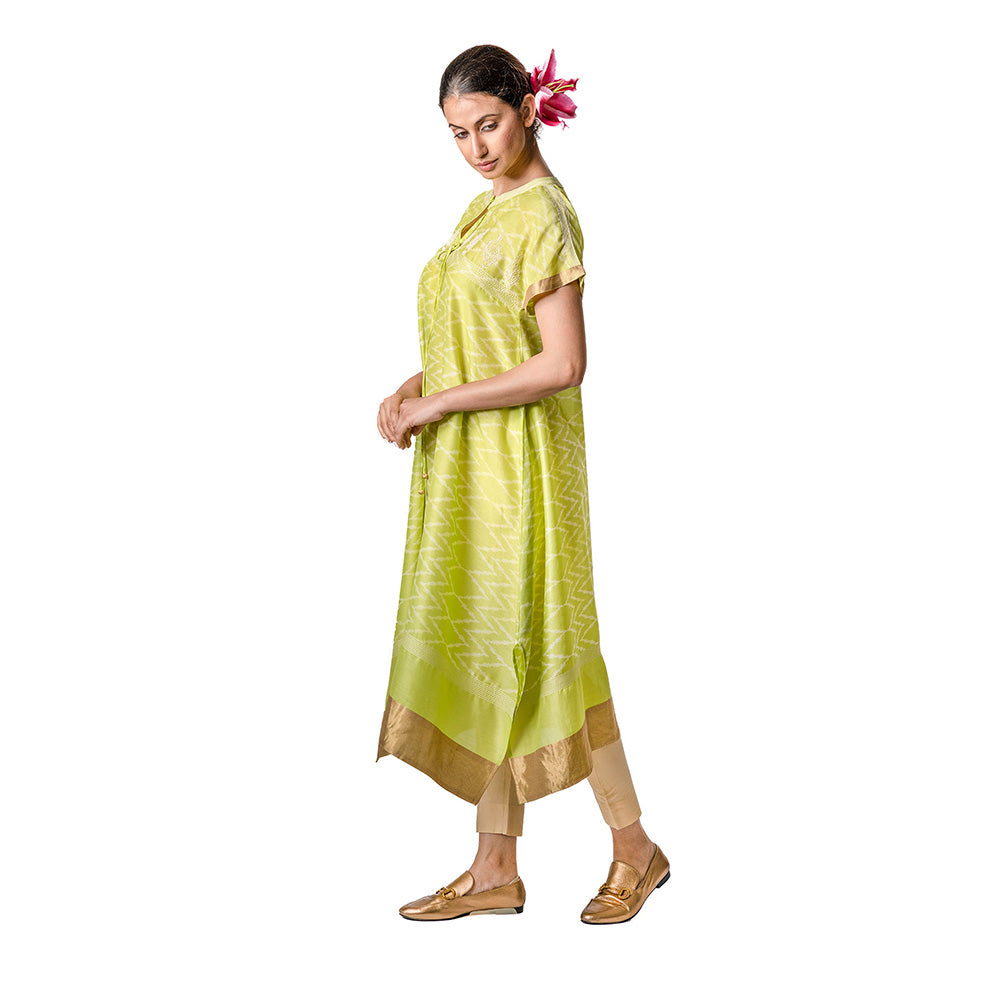 Krishna Mehta Lime Asymmetric Chanderi Tunic