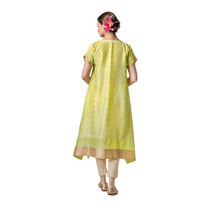 Krishna Mehta Lime Asymmetric Chanderi Tunic