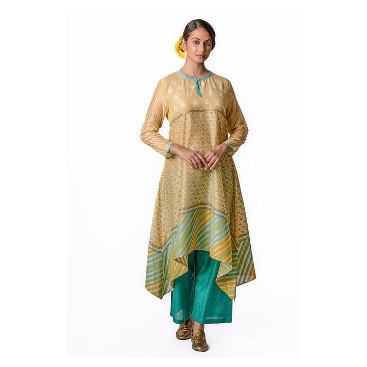 Krishna Mehta Yellow Asymmetric Chanderi Tunic