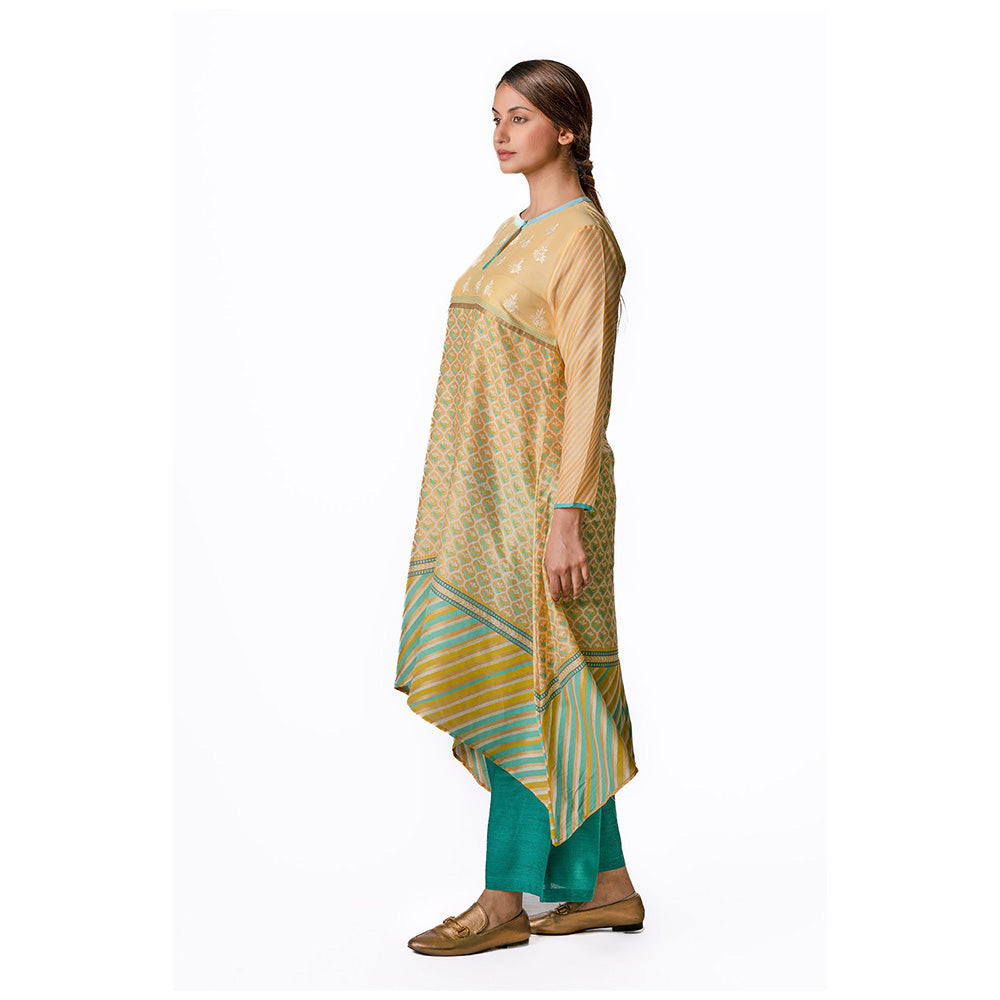 Krishna Mehta Yellow Asymmetric Chanderi Tunic