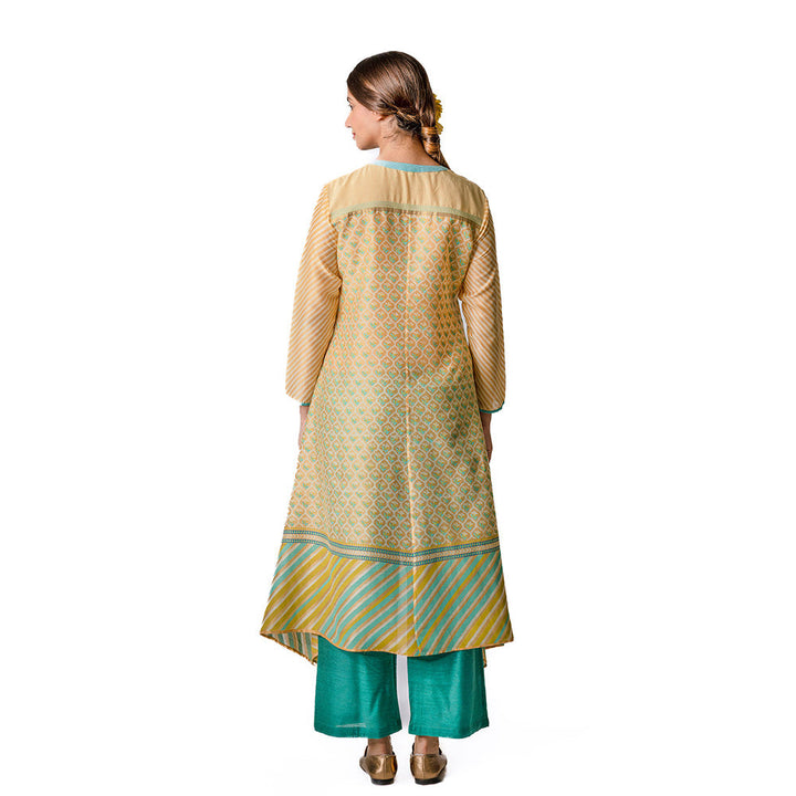 Krishna Mehta Yellow Asymmetric Chanderi Tunic