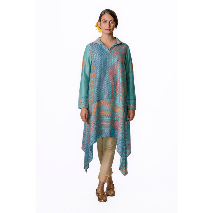 Krishna Mehta Turquoise Zig Zag Block Print Tunic