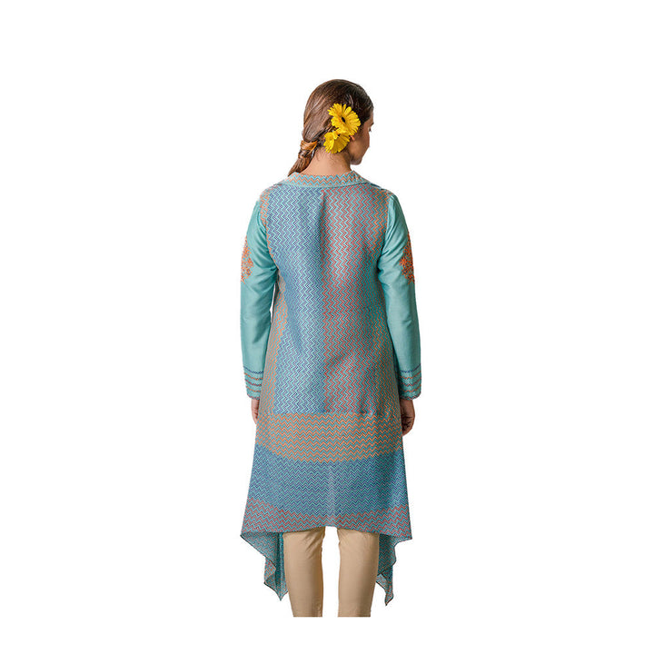 Krishna Mehta Turquoise Zig Zag Block Print Tunic