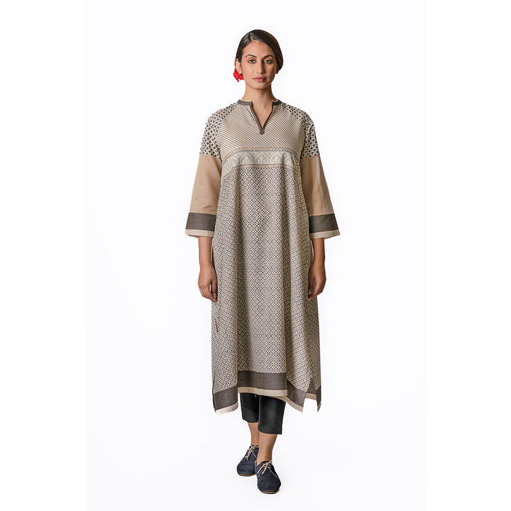 Krishna Mehta Beige Checkered Block Print Tunic