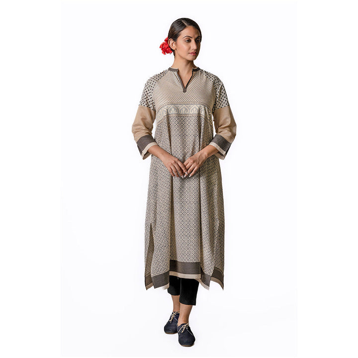 Krishna Mehta Beige Checkered Block Print Tunic