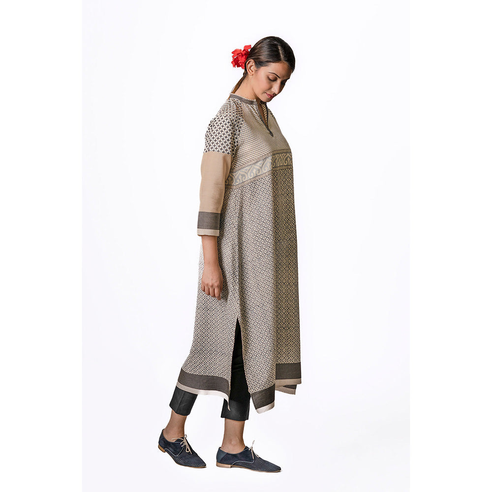 Krishna Mehta Beige Checkered Block Print Tunic