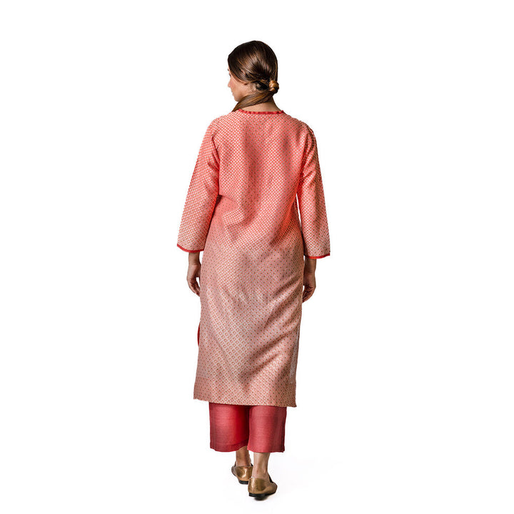 Krishna Mehta Shaded Peach Chanderi Tunic With Geometric Block Print