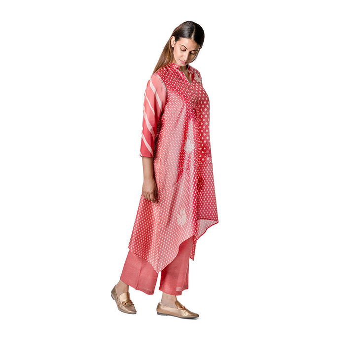 Krishna Mehta Berry Shaded Chanderi Tunic With Floral Embroidery