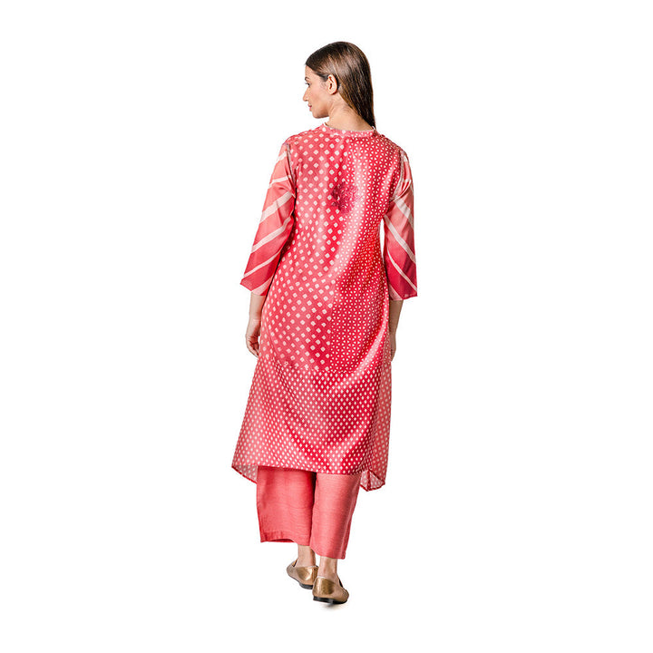 Krishna Mehta Berry Shaded Chanderi Tunic With Floral Embroidery