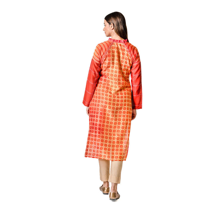 Krishna Mehta Tangerine Chanderi Tunic With Floral Block Print