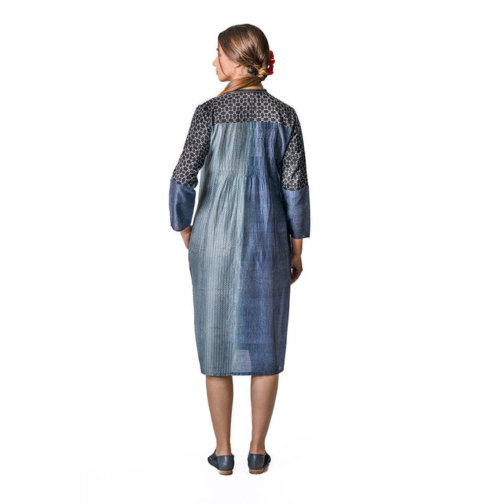 Krishna Mehta Ocean Chanderi Tunic With Zig Zag Block Print