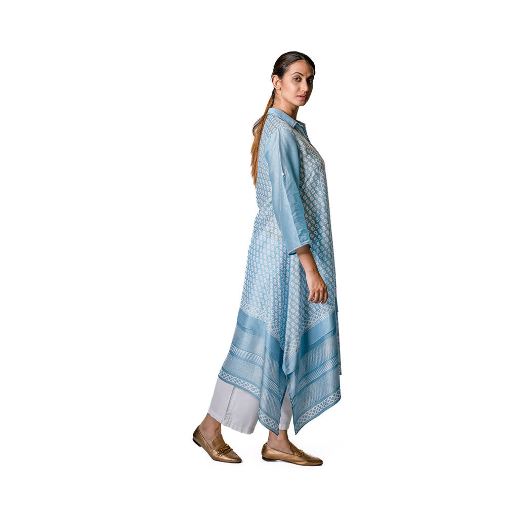 Krishna Mehta Sky Blue Asymmetric Chanderi Tunic