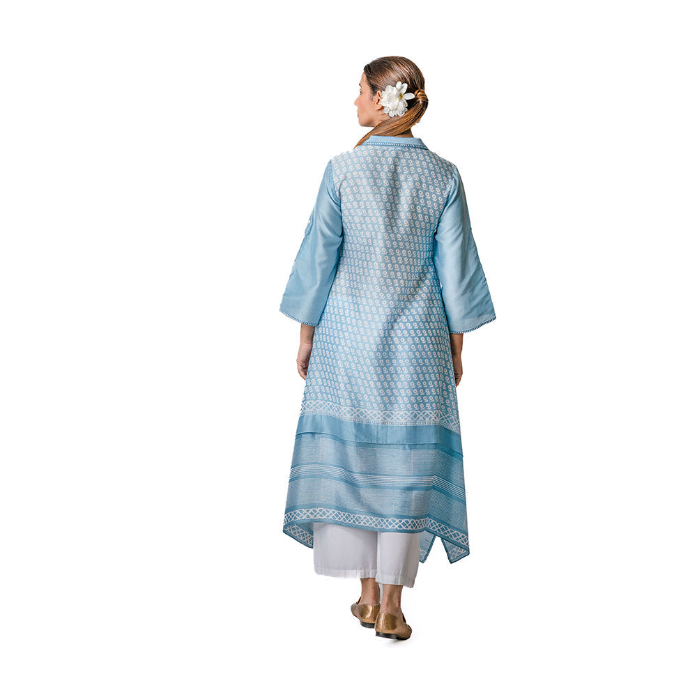 Krishna Mehta Sky Blue Asymmetric Chanderi Tunic