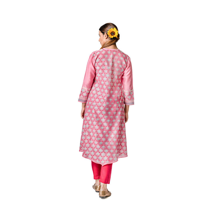 Krishna Mehta Pink Chanderi Tunic With Floral Block Print