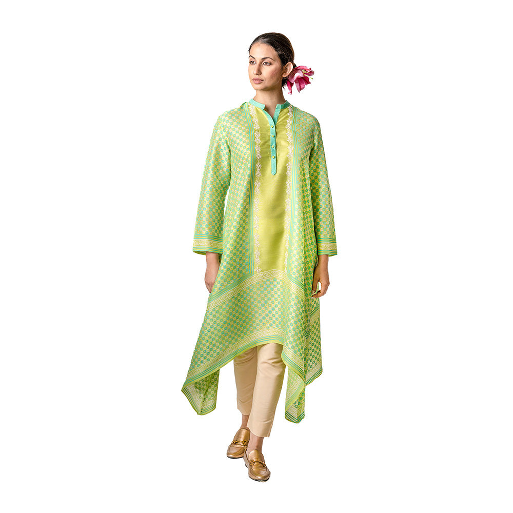 Krishna Mehta Lime Asymmetric Tunic
