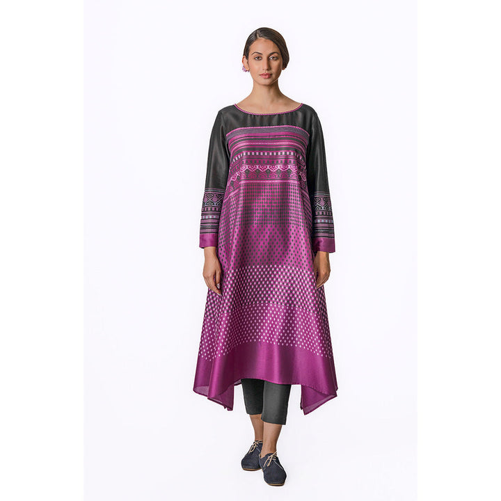 Krishna Mehta Purple Chanderi Tunic With Geometric Block Print