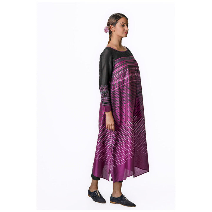 Krishna Mehta Purple Chanderi Tunic With Geometric Block Print