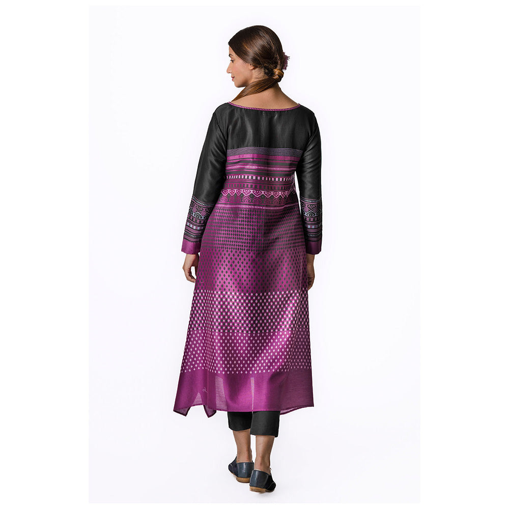 Krishna Mehta Purple Chanderi Tunic With Geometric Block Print